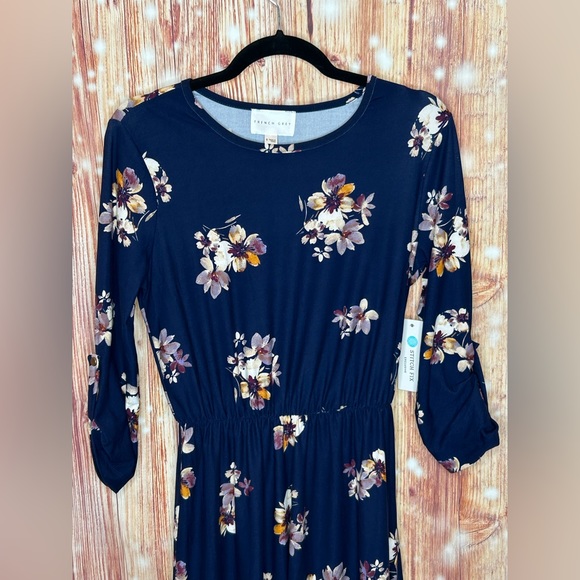 French Grey Navy Murphy Brushed Knit Dress Size Medium Elastic Cinched Waist NWT - Picture 3 of 8